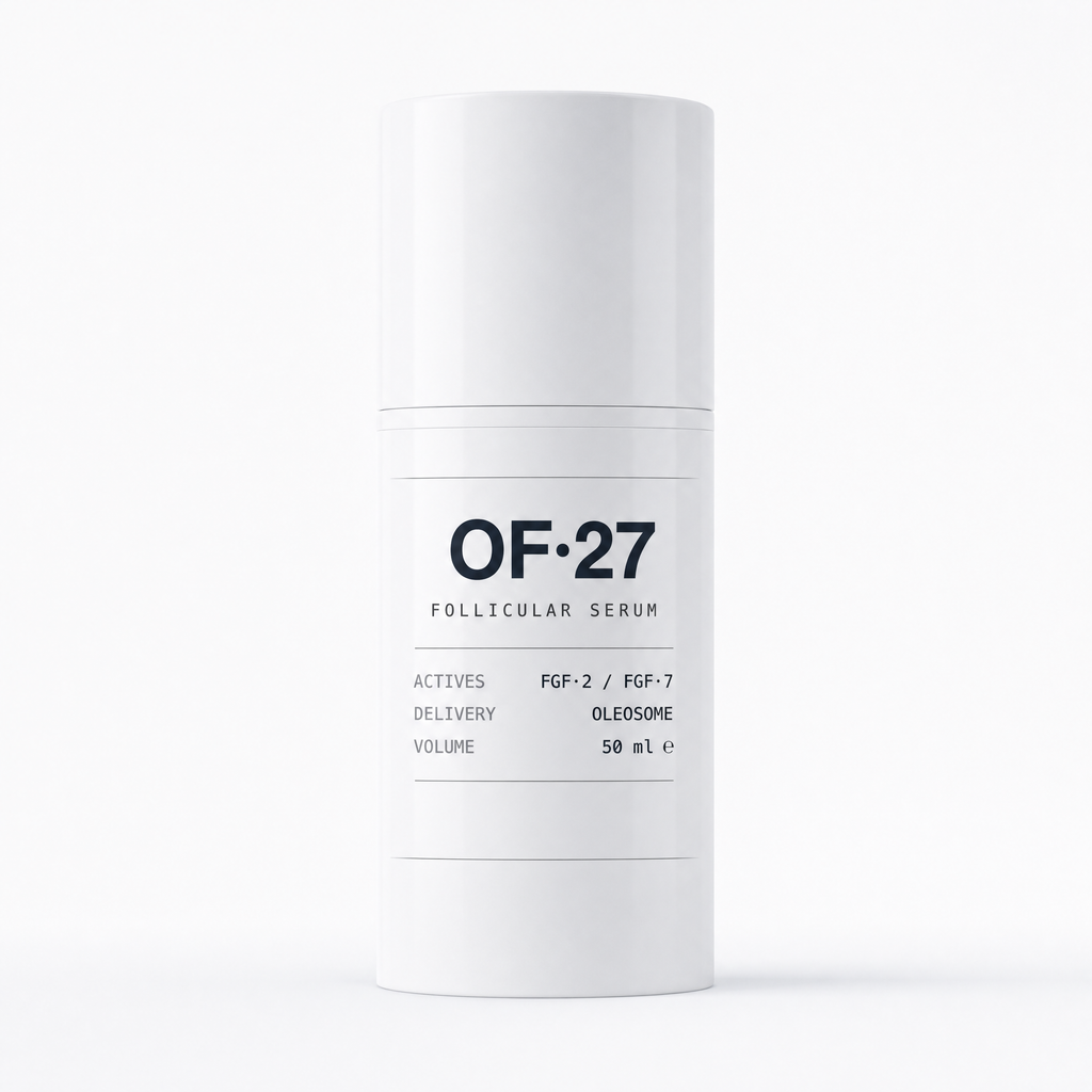 OF·27 hair-density protocol, 50 mL airless pump bottle