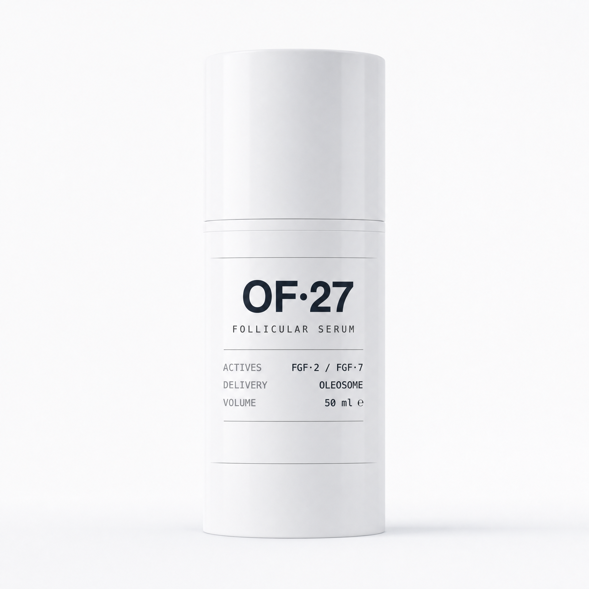 OF·27 hair-density protocol, 50 mL airless pump bottle