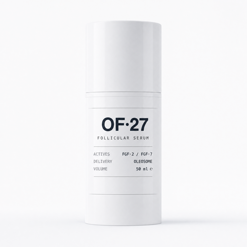 OF·27 hair-density protocol, 50 mL airless pump bottle